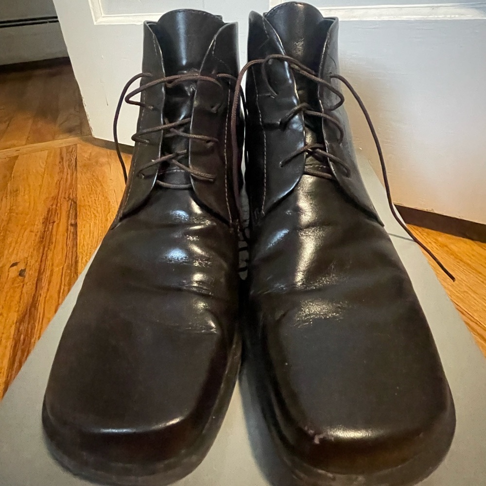 Franco Sarto Dark Brown Square Toe Lace Up Leather Booties 9.5
